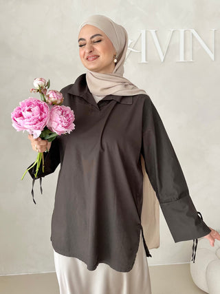 Basic Bluse mit Schnürdetail