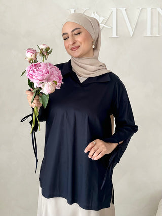 Basic Bluse mit Schnürdetail