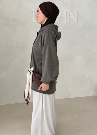 MIDI Jacke mit Reisverschluss und Kapuze