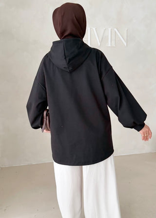 MIDI Jacke mit Reisverschluss und Kapuze
