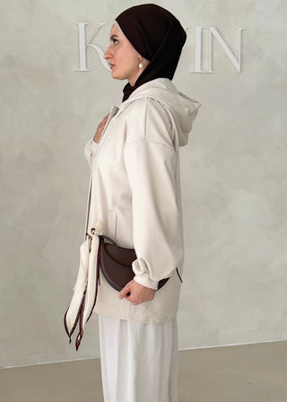 MIDI Jacke mit Reisverschluss und Kapuze