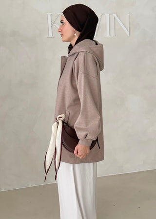 MIDI Jacke mit Reisverschluss und Kapuze