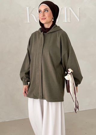 MIDI Jacke mit Reisverschluss und Kapuze