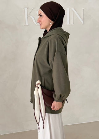 MIDI Jacke mit Reisverschluss und Kapuze