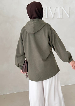 MIDI Jacke mit Reisverschluss und Kapuze