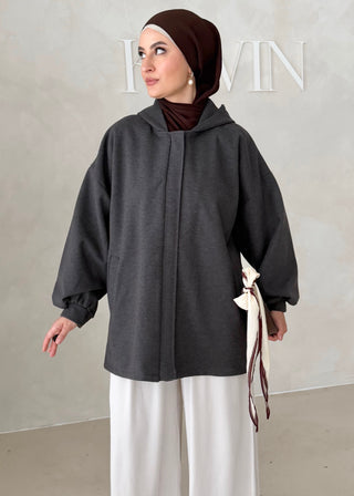 MIDI Jacke mit Reisverschluss und Kapuze