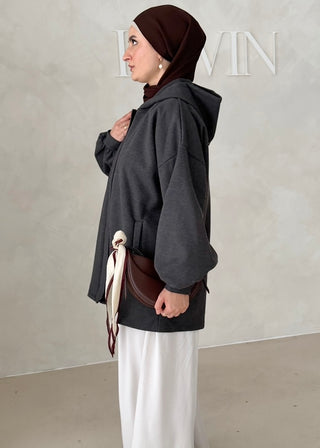 MIDI Jacke mit Reisverschluss und Kapuze