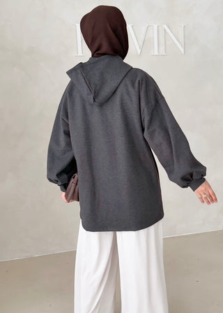 MIDI Jacke mit Reisverschluss und Kapuze