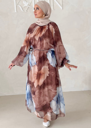 Geblümtes Chiffon Maxikleid