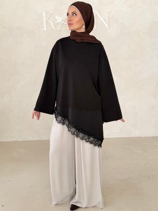 Asymmetrisches Oberteil mit Spitze