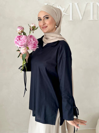 Basic Bluse mit Schnürdetail