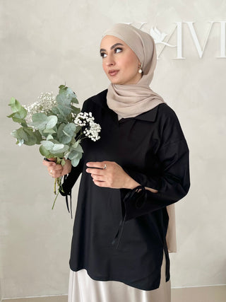 Basic Bluse mit Schnürdetail