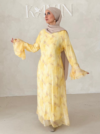 Flower Kleid mit Trompetenärmel