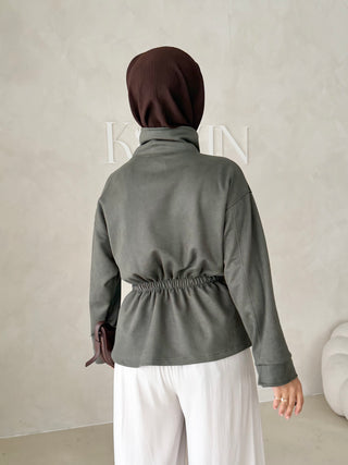 Wildlederoptik Jacke mit Stehkragen