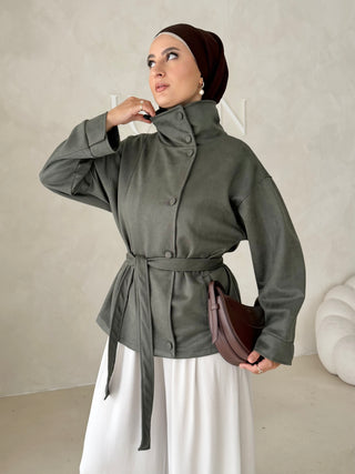 Wildlederoptik Jacke mit Stehkragen