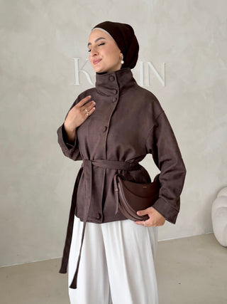 Wildlederoptik Jacke mit Stehkragen