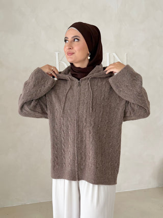 Midi Strickcardigan mit Kapuze