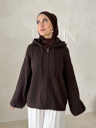Midi Strickcardigan mit Kapuze